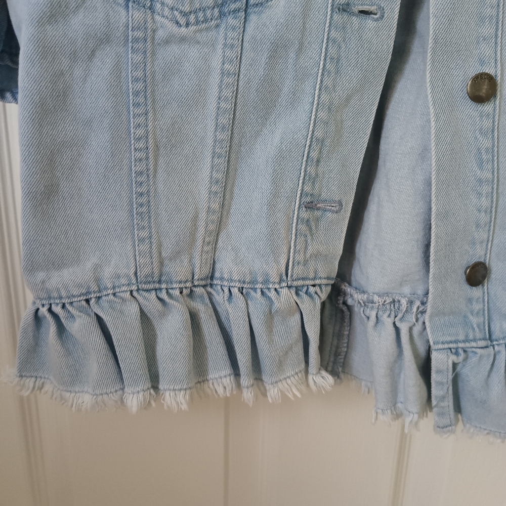 Denim Ruffle Sleeve Top M - Picture 2 of 6